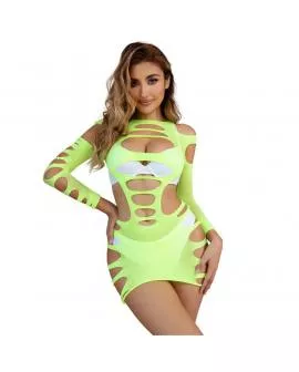SUBBLIME - 952280 GRÜN LANGRMELIGER ELASTISCHER NETZ-KLEID EINE GRÖSSE
