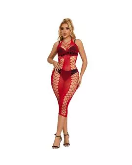 SUBBLIME Langes Rotes Netz-Kleid - Erotik One Size