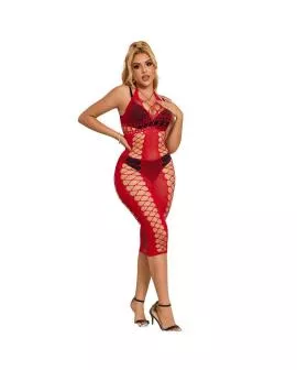 SUBBLIME Langes Rotes Netz-Kleid - Erotik One Size
