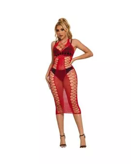 SUBBLIME Langes Rotes Netz-Kleid - Erotik One Size