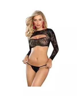 SUBBLIME Bodystocking - Lange Ärmel Offene Brust Netz Schwarz