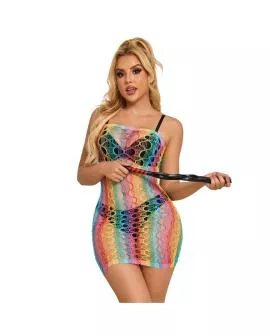 SUBBLIME - Rainbow Netz-Kleid mit freien Schultern - Eine Größe