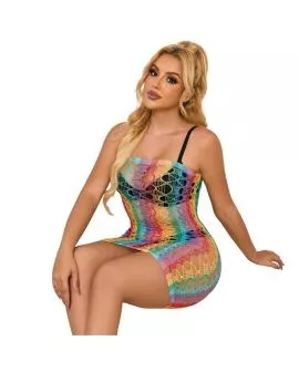 SUBBLIME - Rainbow Netz-Kleid mit freien Schultern - Eine Größe