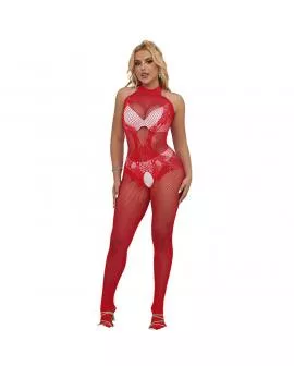 SUBBLIME - 952372 BODYSTOCKING AUS NETZ UND SPITZE MIT HOHER HALS UND OHNE SCHRITT ROT EINE GRÖSSE