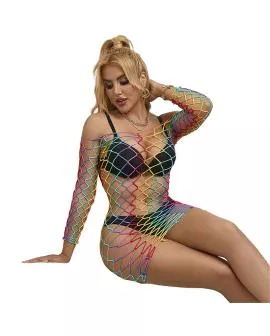 Subblime - 952426 Regenbogen-Netzkleid lange Ärmel