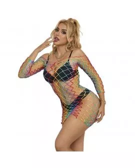 SUBBLIME - 952426 REGENBOGEN-KLEID MIT LANGEN RMELN UND NETZ EINE GRÖSSE