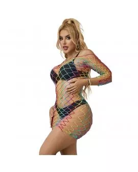 SUBBLIME - 952426 REGENBOGEN-KLEID MIT LANGEN RMELN UND NETZ EINE GRÖSSE