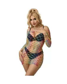 SUBBLIME - 952426 REGENBOGEN-KLEID MIT LANGEN RMELN UND NETZ EINE GRÖSSE