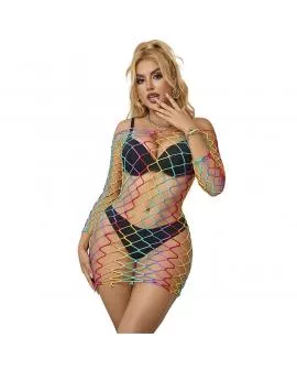 SUBBLIME - 952426 REGENBOGEN-KLEID MIT LANGEN RMELN UND NETZ EINE GRÖSSE