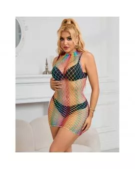 SUBBLIME - 952433 RAINBOW HOHER KRAGEN RMELLOSER NETZ KLEID EINE GRÖSSE