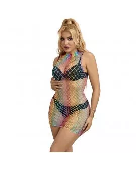 SUBBLIME - 952433 RAINBOW HOHER KRAGEN RMELLOSER NETZ KLEID EINE GRÖSSE