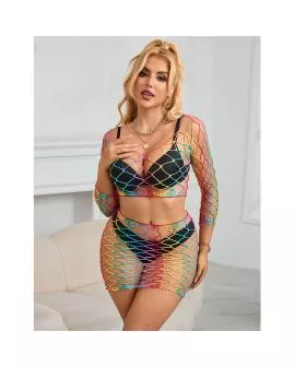 SUBBLIME 2-Teiliger Netz-Satz Langarm Regenbogen - Eine Größe