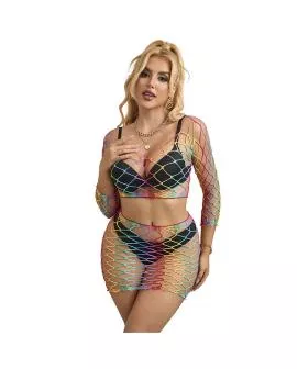 SUBBLIME 2-Teiliger Netz-Satz Langarm Regenbogen - Eine Größe