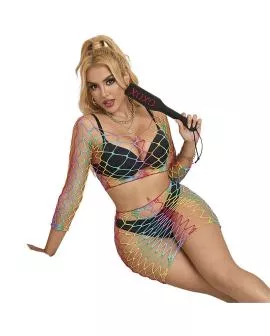 SUBBLIME 2-Teiliger Netz-Satz Langarm Regenbogen - Eine Größe