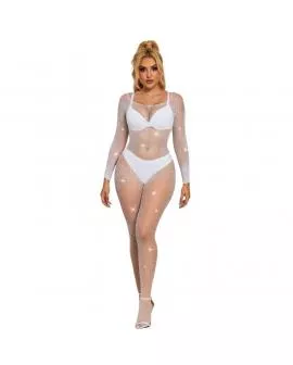 SUBBLIME - 952396 NETZ-BODYSTOCKING MIT DIAMANTEN LANGARM WEISS EINE GRÖSSE