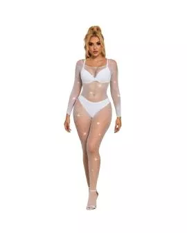 SUBBLIME Netz-Bodystocking mit Diamanten - Langarm Weiß