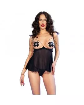 Chilirose CR 4715 - Vierteiliges Babydoll-Set Schwarz