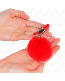 KINK - Kunstfellball-Nippelklammmer Rot 6 cm