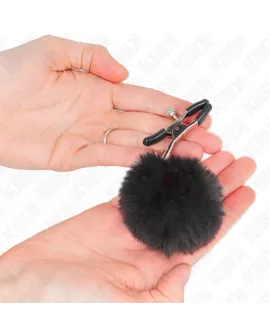 KINK - Kunstfellball-Nippelklammmer Schwarz 6 cm