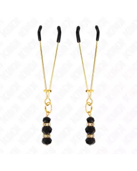 KINK - Goldene Dünne Nippelklemme mit 3 Schwarzen Glasperlen 7 cm