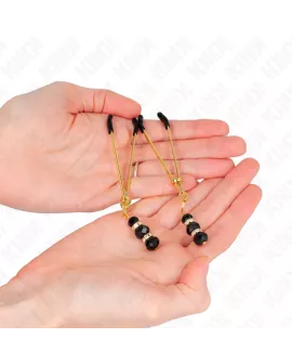 KINK - Goldene Dünne Nippelklemme mit 3 Schwarzen Glasperlen 7 cm