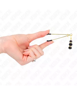 KINK - Goldene Dünne Nippelklemme mit 3 Schwarzen Glasperlen 7 cm