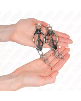KINK - Japanische Kleblatt-Nippelklammen mit Ketten Silber