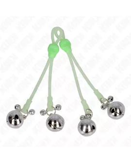 KINK Leuchtende Totenkopf-Nippelklammen - Grün/Silber Verstellbar
