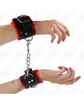 KINK - Pelzgefütterte Handgelenkfesseln Rot-Schwarz