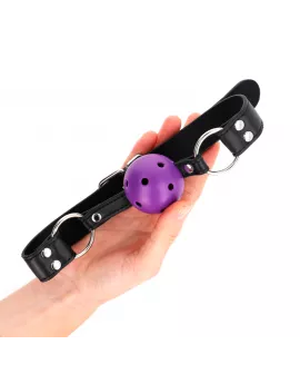 KINK - ATMUNGSAKTIVER BALL 4 CM KNEBEL MIT DOPPELNIET LILA 62,5 x 2,5 CM VERSTELLBAR 42-58 CM