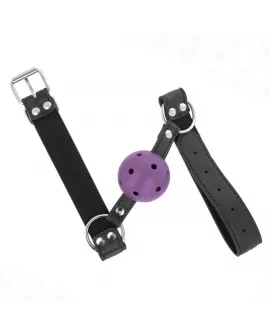 KINK - ATMUNGSAKTIVER BALL 4 CM KNEBEL MIT DOPPELNIET LILA 62,5 x 2,5 CM VERSTELLBAR 42-58 CM