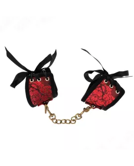 KINK Scandal Rot-Schwarze Handgelenksfesseln - Spitzen 24,5 cm