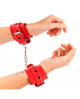 KINK - Rote Handgelenksfesseln Schwarz Herz Verstellbar 21-28 cm