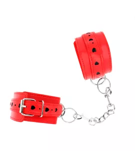 KINK - Rote Handgelenksfesseln Schwarz Herz Verstellbar 21-28 cm