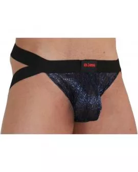 BURN 006 - Glänzender Jockstrap Blau Schwarz