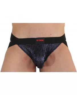 BURN 006 - Glänzender Jockstrap Blau Schwarz