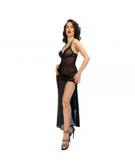 Chilirose - CR 4723 Langes Babydoll & Tanga Schwarz