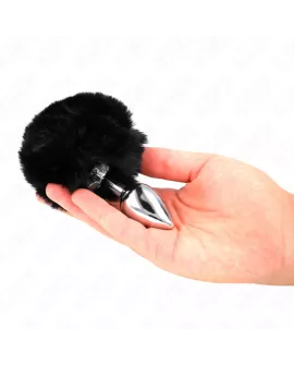 KINK - Edelstahl-Plug 7x3 cm mit schwarzem Kaninchenschwanz
