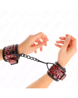 KINK Handgelenkfesseln mit Rautenmuster - Dunkelrot 17-26 cm