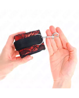 KINK - Handgelenksfesseln aus Samtspitze Rot/Schwarz 23x6,5cm