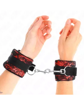 KINK - Handgelenksfesseln aus Samtspitze Rot/Schwarz 23x6,5cm