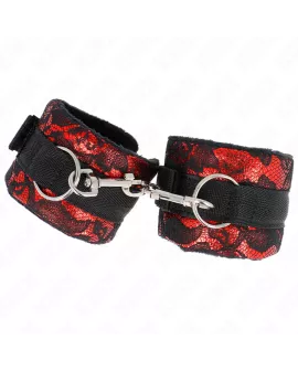 KINK - Handgelenksfesseln aus Samtspitze Rot/Schwarz 23x6,5cm