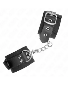 KINK - Nylon Handgelenkfesseln Schwarz mit Leder Gurten