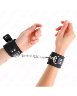 KINK - Nylon Handgelenkfesseln Schwarz mit Leder Gurten