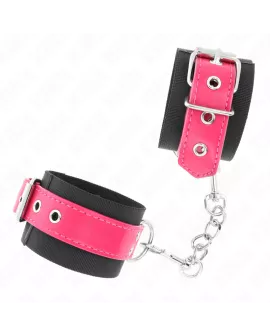KINK Nylon Handgelenkfesseln Schwarz - Himbeerrosa 19-29 cm