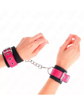 KINK Nylon Handgelenkfesseln Schwarz - Himbeerrosa 19-29 cm