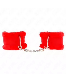 KINK - Pelzgefütterte Handgelenkfesseln Rot Verstellbar 17-31 cm