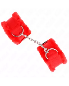 KINK - Pelzgefütterte Handgelenkfesseln Rot Verstellbar 17-31 cm