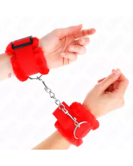 KINK - Pelzgefütterte Handgelenkfesseln Rot Verstellbar 17-31 cm