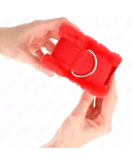 KINK - Pelzgefütterte Handgelenkfesseln Rot Verstellbar 17-31 cm